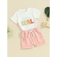 thumbnail image 3 of Gupgi Baby Girls Shorts Set Short Sleeve Embroidery Letters T-shirt with Shorts Summer 2 Pcs Outfit 0-3Y, 3 of 9