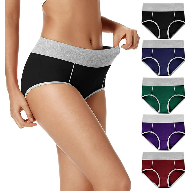 YAZI Women's High Waisted Cotton Underwear Soft Breathable Panties Stretch  Briefs Regular & Plus Size 5-Pack