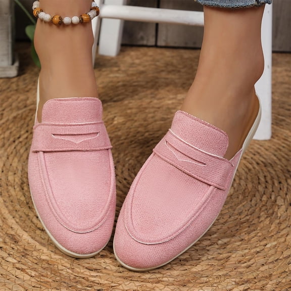 Women's Mules Slip on Backless Loafers, Faux Leather Comfortable Flat Shoes for Casual Work and Leisure
