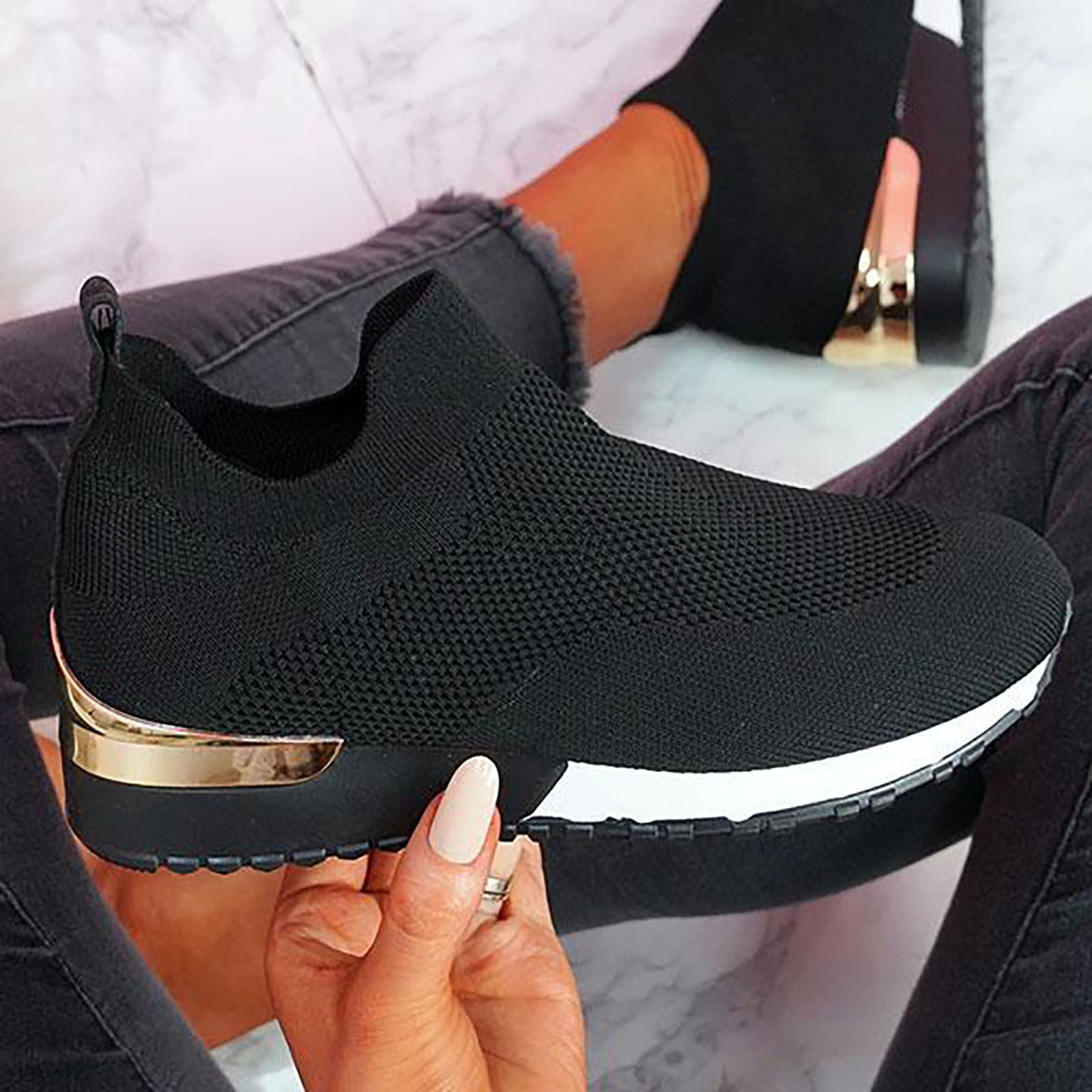 Winter Savings Clearance! SuoKom Sneakers for Women, Plus Size Casual Stretch Cloth Breathable Solid Flat Bottom Shoes Walking Running Sports Shoes Slip On Sneakers, Summer Women's Fashion Sneakers
