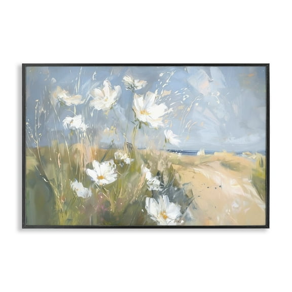 Stupell Industries Seaside Wildflowers Scenery Botanical & Floral Painting Black Framed Art Print Wall Art, 18 x 12
