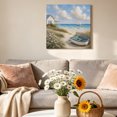 thumbnail image 6 of Canvas Wall Art Coastal Boat Canvas Art Print Natural Sand Beach Sailboat Rustic Cottage Ocean Pictures Wall Decor for Living Room Bedroom Artwork Decorations Stretched Framed Ready to Hang 10"x10", 6 of 9