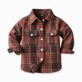 thumbnail image 2 of TOWED22 Boys Plaid Flannel Shirts Long Sleeve Casual Button Down Shirts Collared Fall Clothes,Brick Red,18-24 M, 2 of 5