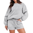 thumbnail image 1 of Women 2 Piece Outfits Hoodie Short Set Oversized Sweatshirt Shorts Sweatsuit Fall Clothes, 1 of 5
