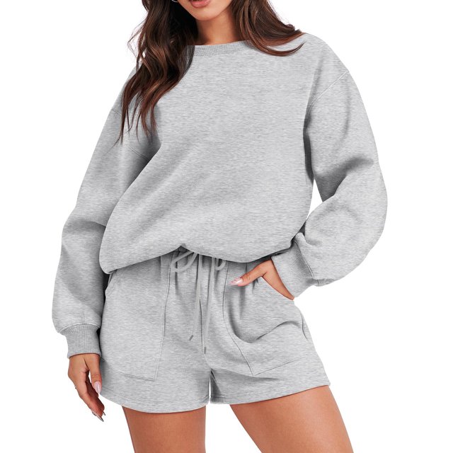 Women 2 Piece Outfits Hoodie Short Set Oversized Sweatshirt Shorts Sweatsuit Fall Clothes