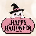 thumbnail image 3 of Kdkad Halloween Welcome Sign for Front Door, Ghost Wooden Wreaths with Hanging Chains for Halloween Decorations Outdoor, Pink Black Halloween Wall Decor for Halloween Party Supplies, 3 of 7