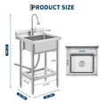 thumbnail image 7 of Amkui Stainless Utility Sink, Freestanding Outdoor Sink with Adjustable Legs, Storage Shelf,S-Hooks & Hot Cold Water Pipes, Kitchen Single Stainless Sinks for Laundry, Garage, 7 of 7
