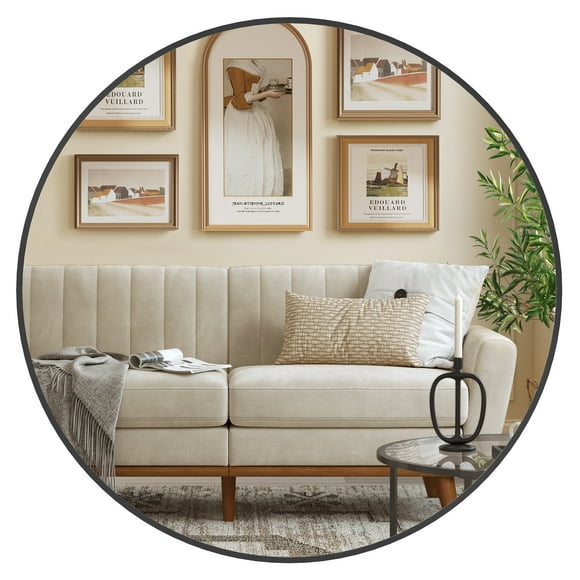 SONGMICS HOME Miroir mural rond noir de 30 pouces - Cadre en métal, parfait pour la salle de bain (au-dessus de l'évier), le salon ou la chambre à coucher