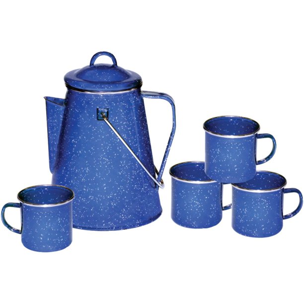 Camping 8 Cup Blue Enamel Percolator Coffee Pot. RV Fire Pit Outdoor