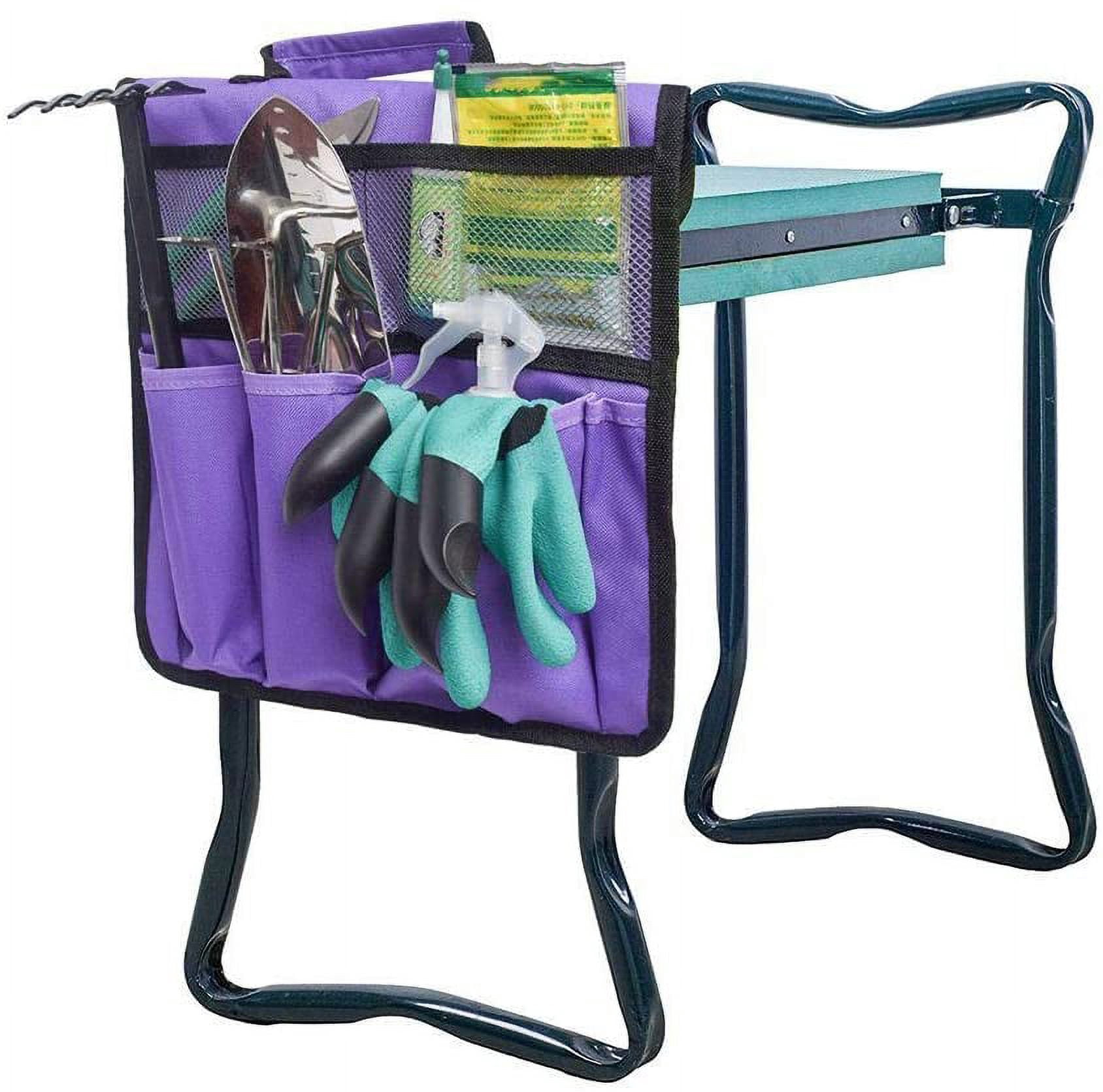 LNKOO Garden Kneeler Tool Bag Stool Pouch Seat Storage Tote Hanging Organizer, 600D Waterproof Portable for Outdoor Gardening, 12” x 13“Cart Storage Pouch Toolkit (Purple, NOT Include Kneeler)