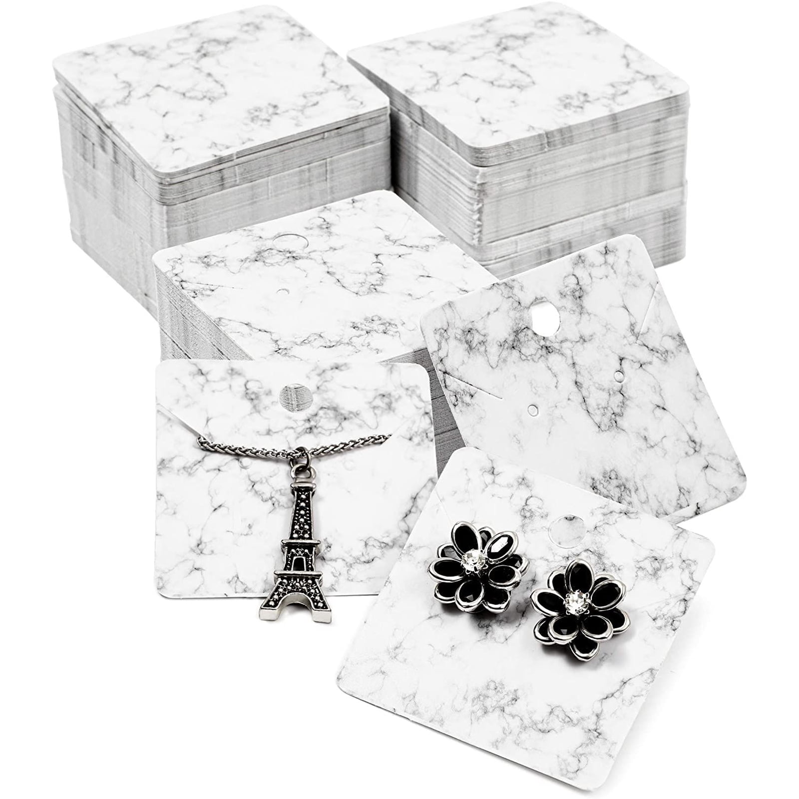 300 Pack Marble Jewelry Display Cards Earrings Holder Stand for Packaging with Adhesive Bags, Pineapple Shaped, 2 x 2 in
