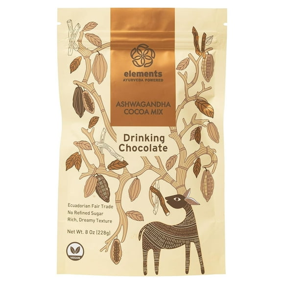 Elements Truffles Ashwagandha Dark Hot Chocolate Mix – Vegan, Ayurvedic, Fair Trade Cacao – 8 oz