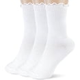 thumbnail image 1 of Xiao Hua 3 pares de calcetines de algodón para mujer - Calcetines con puños con volantes - Calcetines casuales con volantes (blancos), 1 of 5