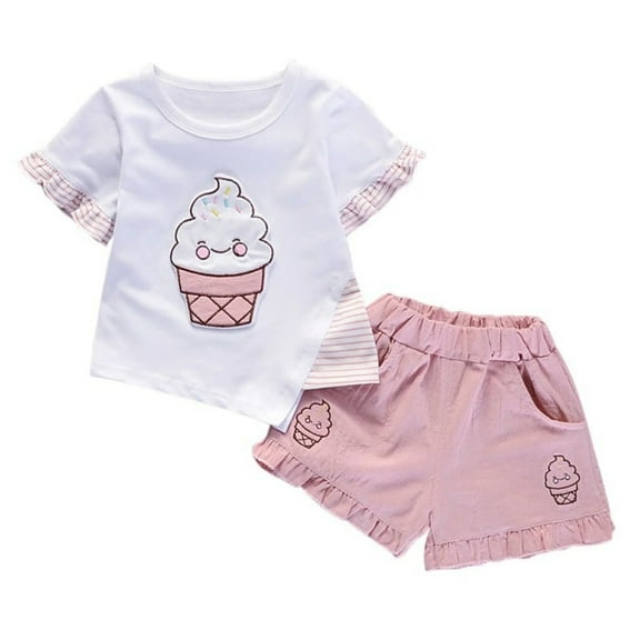 XBASW Toddler Baby Kids Girls Summer T Shirt Shorts Clothing Outfit Set Short Sleeve Ruffled Tees Tops Shorts Print 2PCS Set 1-5T