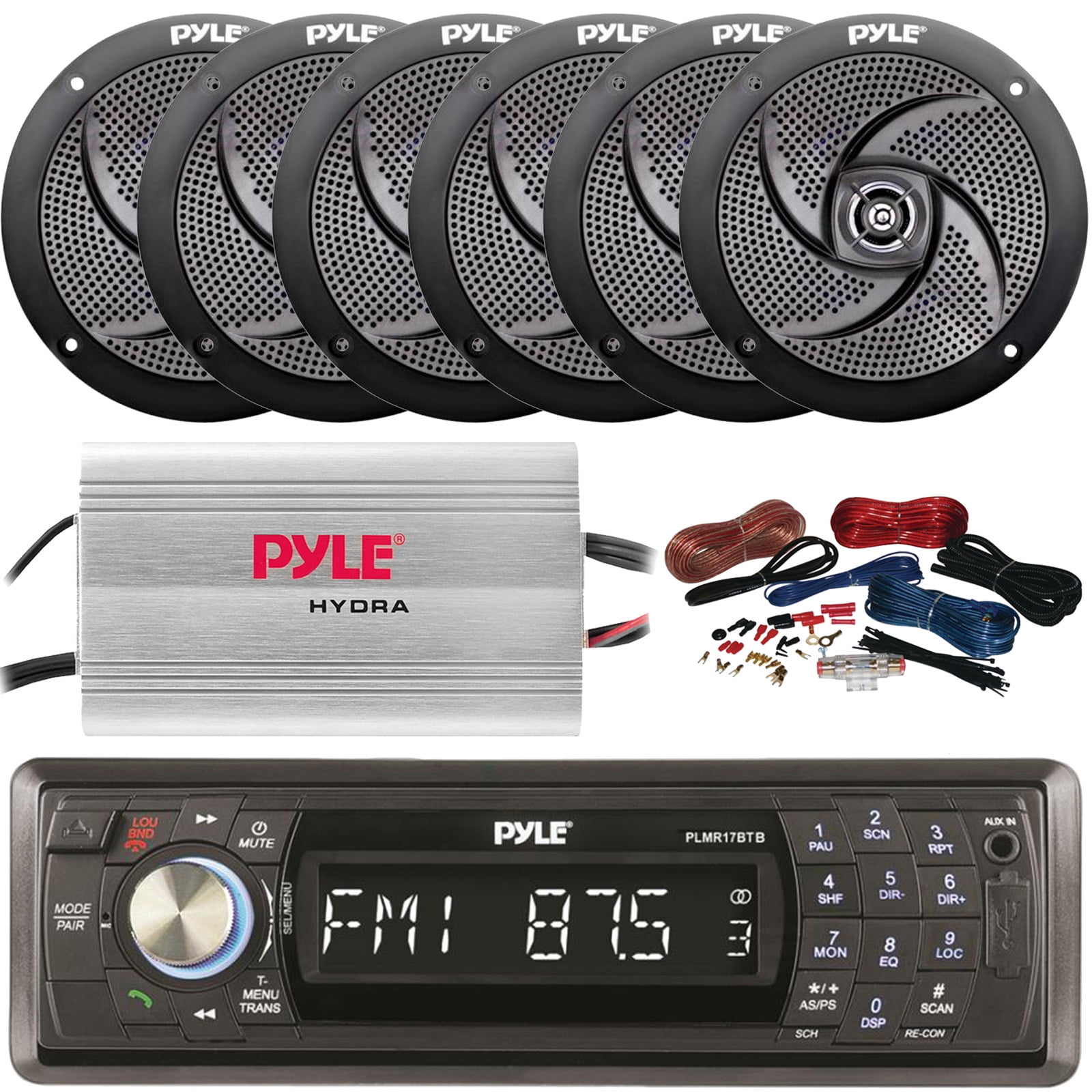 3.5/" Box Speakers 400W Amplifier Pyle Round AMFM Bluetooth Boat Radio Antenna