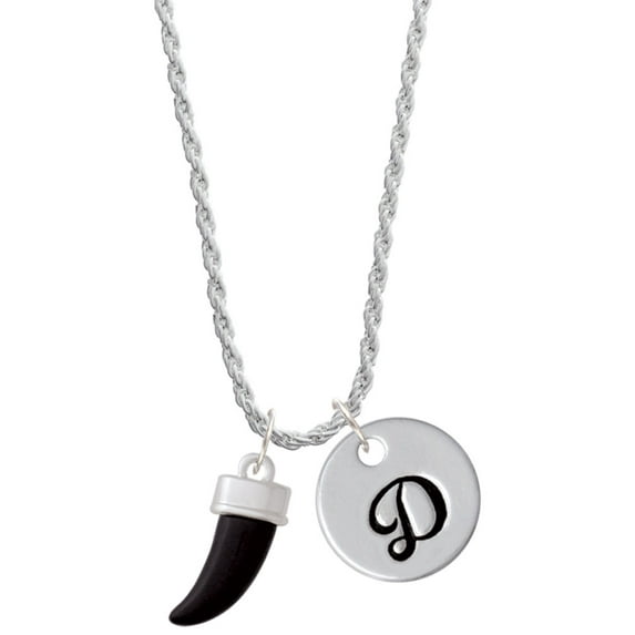 Delight Jewelry Black Sabre Tooth Silvertone Script Initial Disc - D - Charm Necklace, 20"+3"