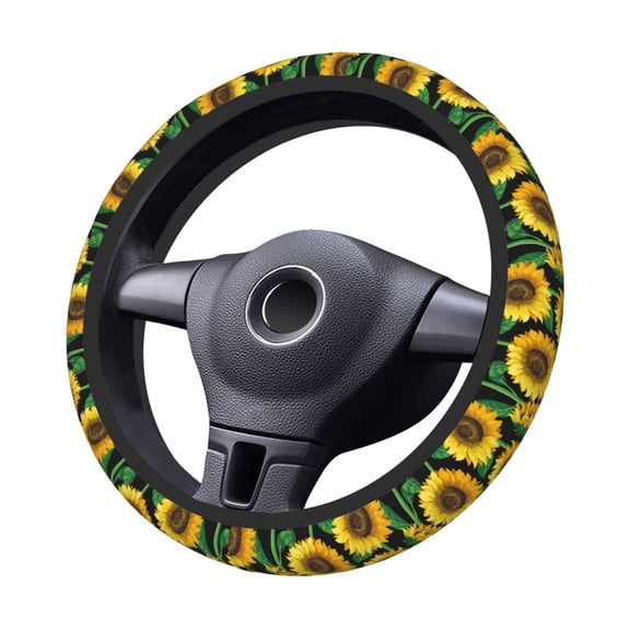 Kdxio Sunflower Print Elastic Stretch Steering Wheel Cover,Auto Steering Wheel Cover,15 Inch Anti-Slip,Warm in Winter and Cool in Summer,Fit Suvs,Vans Cars,Trucks