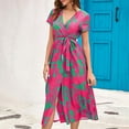 thumbnail image 5 of IROINNID Rollbacks Wedding Guest Dresses for Women Semi Formal Evening Night Casual Homecoming Dress Summer V-Neck Print Short Sleeve Party Club Long Dress Elegant Wrap Dress,Pink, 5 of 6