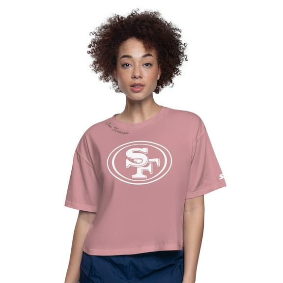 Women's-Starter Pink San Francisco 49ers Play the Ball Boxy Cropped T-Shirt