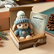 Mini Bunny Hug Cute Easter Gift, Easter Plush Bunny with Knitted Hat and Pom Pom, Easter Bunny Pocket Bear Hug,Soft Pocket Emotional Support Rabbit with Gift Box & Card