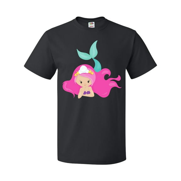 Inktastic Cute Mermaid, Pink Hair, Green Tail T-Shirt
