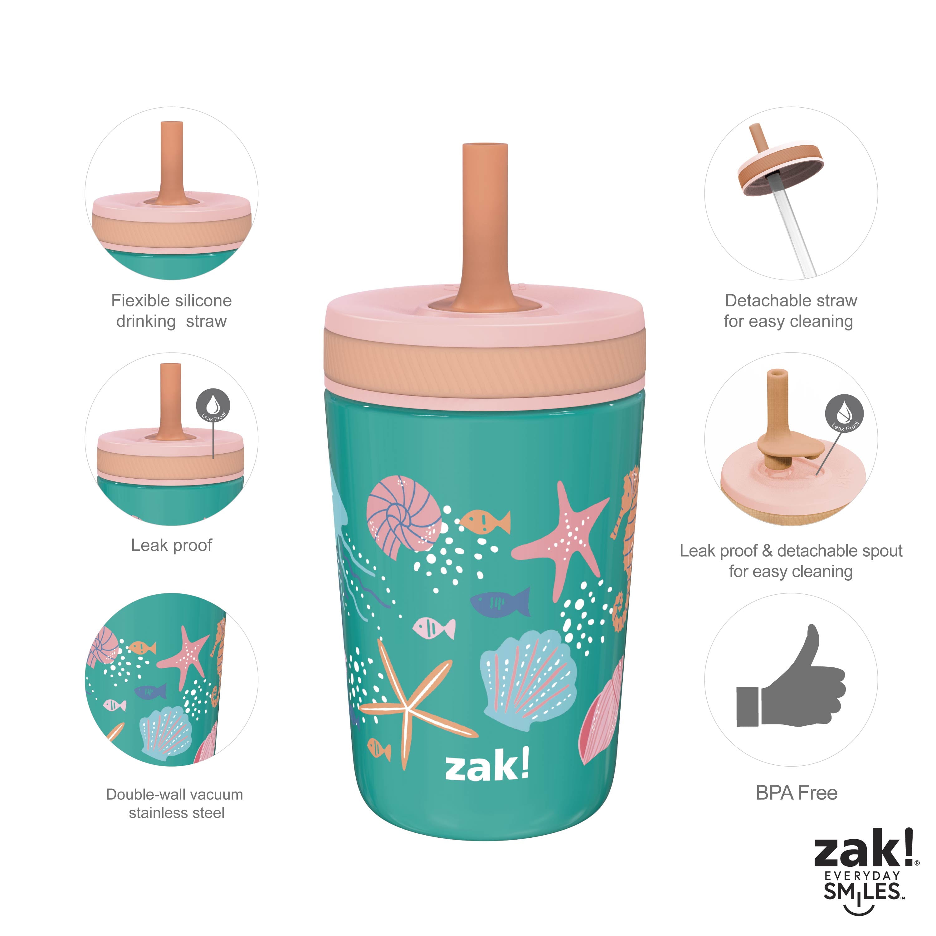 Replacement Straws and Bite Valve Compatible with Zak Designs Kelso 15 oz  Water Bottle, Reusable Straw with Cleaning Brush,BPA-Free and