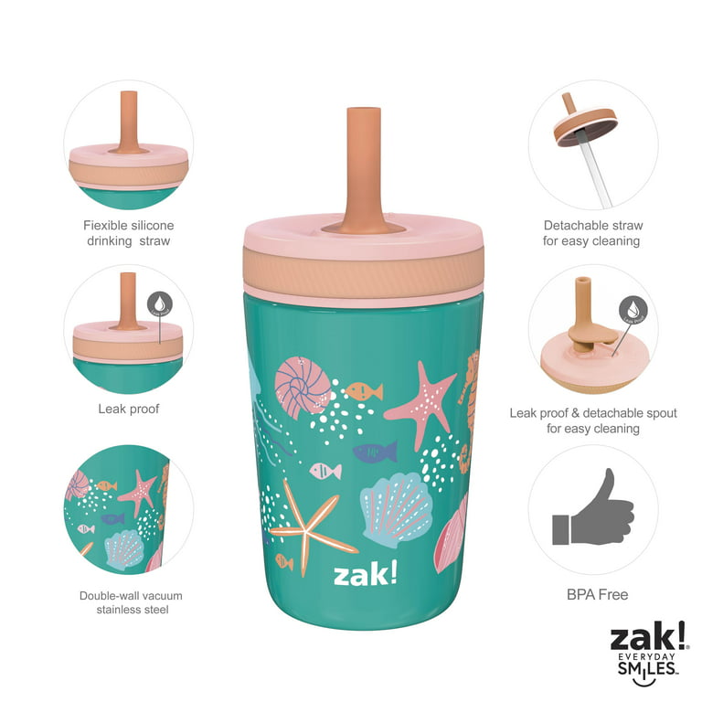  Zak Designs Kelso 15 oz Tumbler Set, (Shells) Non-BPA