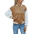 Womens Varsity Jacket Baseball Uniform Casual Long Sleeve Sport Bomber