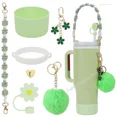 thumbnail image 4 of Juego de 7 fundas de silicona para pajitas de Stanley Cup, tapa de pajita con forma de flor de colores, cadena de bola de pelo, accesorios de silicona tejidos, 4 of 6