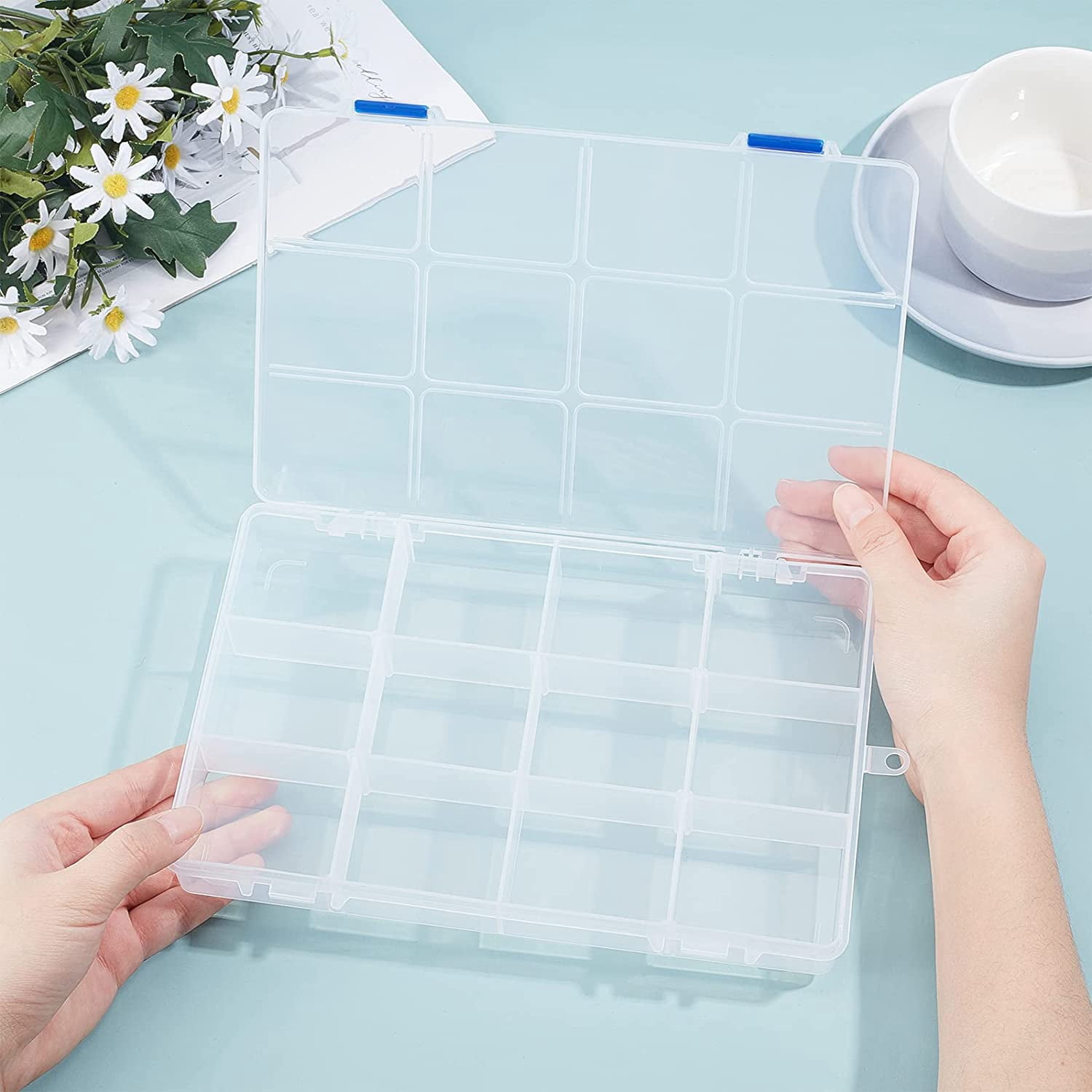 4PCS 12 Grids Plastic Storage Box Jewellery Box Compartment Organizer Earring Storage Containers Clear Plastic Bead Case(8.9x6x1.2Inch) colorful DIY