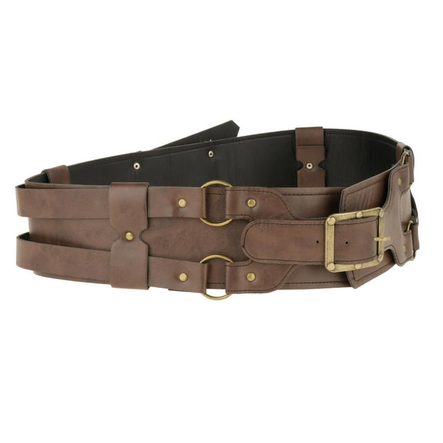 Cinturón de cuero PU Colco clásico para disfraz caballero Medieval Cosplay accesorios de escenario club nocturno Marrón Braun