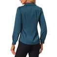 thumbnail image 3 of INSPIRE CHIC Women's Shirt Flat Collar Long Sleeves Button Down Office Satin Shirt M Peacock Blue, 3 of 5