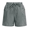 thumbnail image 3 of Inleife Women's Striped Printed Shorts Linen Drawstring Elastic Waist Casual Shorts with Pocket for Spring Summer, 3 of 5