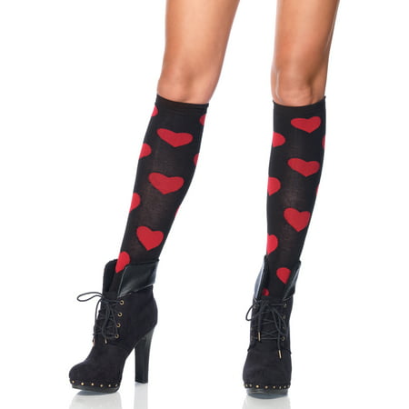 Leg Avenue Women's Love Sick Heart Knee High Socks, Black/Red, One Size