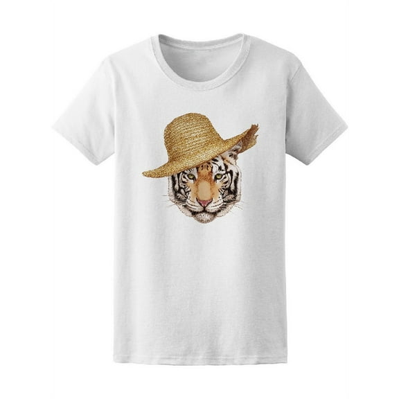 Tiger With Straw Hat T-Shirt Women -Image by Shutterstock, Female XX-Large