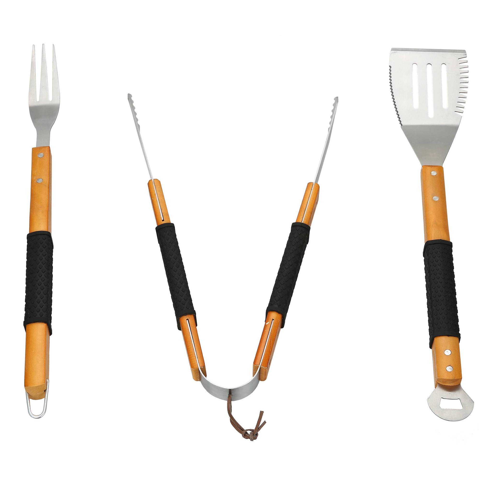 Expert Grill 3Piece Barbecue Tool Set with Comfort Grip Wooden Handles