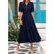 thumbnail image 3 of Vestido midi PRETTYGARDEN Verano 2025, manga corta, cuello en V, azul marino, 3 of 9