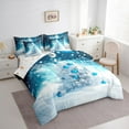 thumbnail image 3 of Feelyou Snowflake Tree Bedding Comforter Set 7pcs, Happy New Year King Bedding Sets, Blue Christmas Theme Reversible Bed Sheets, Lightweight Room Decor, 3 of 7