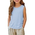 thumbnail image 2 of QIUOMBBP Summer Striped Tank Tops for Girls Casual Crewneck Sleeveless Cotton Linen Shirts Beach Vacation Camis Blouses Red 11 Years, 2 of 9