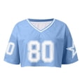 thumbnail image 3 of Trendfront Womens Number 80 Graphic Cropped Football V Neck Short Sleeve Color Block Game Day Athletic Crop Tops, 3 of 4