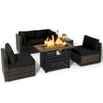 thumbnail image 2 of Costway 6PCS Patio Rattan Furniture Set 42" Fire Pit Table Cover Sofa Cushion Black, 2 of 10