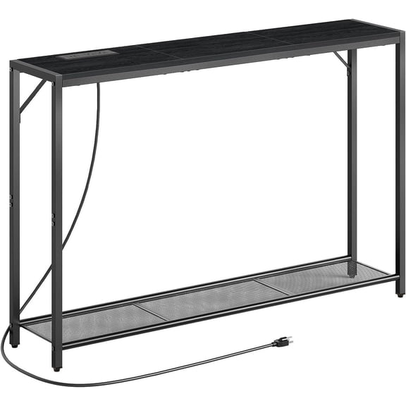 Sofa Table with Power Outlet, 43.7" Console Table with USB Ports, Behind Couch Table, Entryway Table for Living Room, Entryway, Foyer, Metal Frame, Adjustable , Black CTHB11E01N1