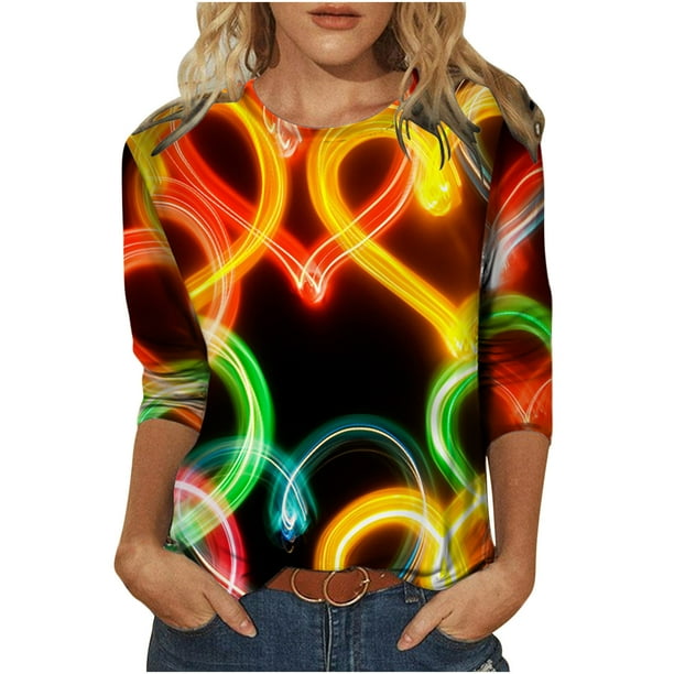 Blusa informal de manga larga con cuello redondo y estampado de amor para mujer Fridja hkj2705
