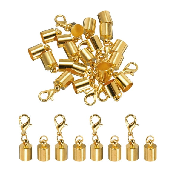 Uxcell 10Pcs Cord End Caps, 6.5mm End Caps Barrel Beads Kumihimo End Caps Iron for DIY Craft (Pale Gold)