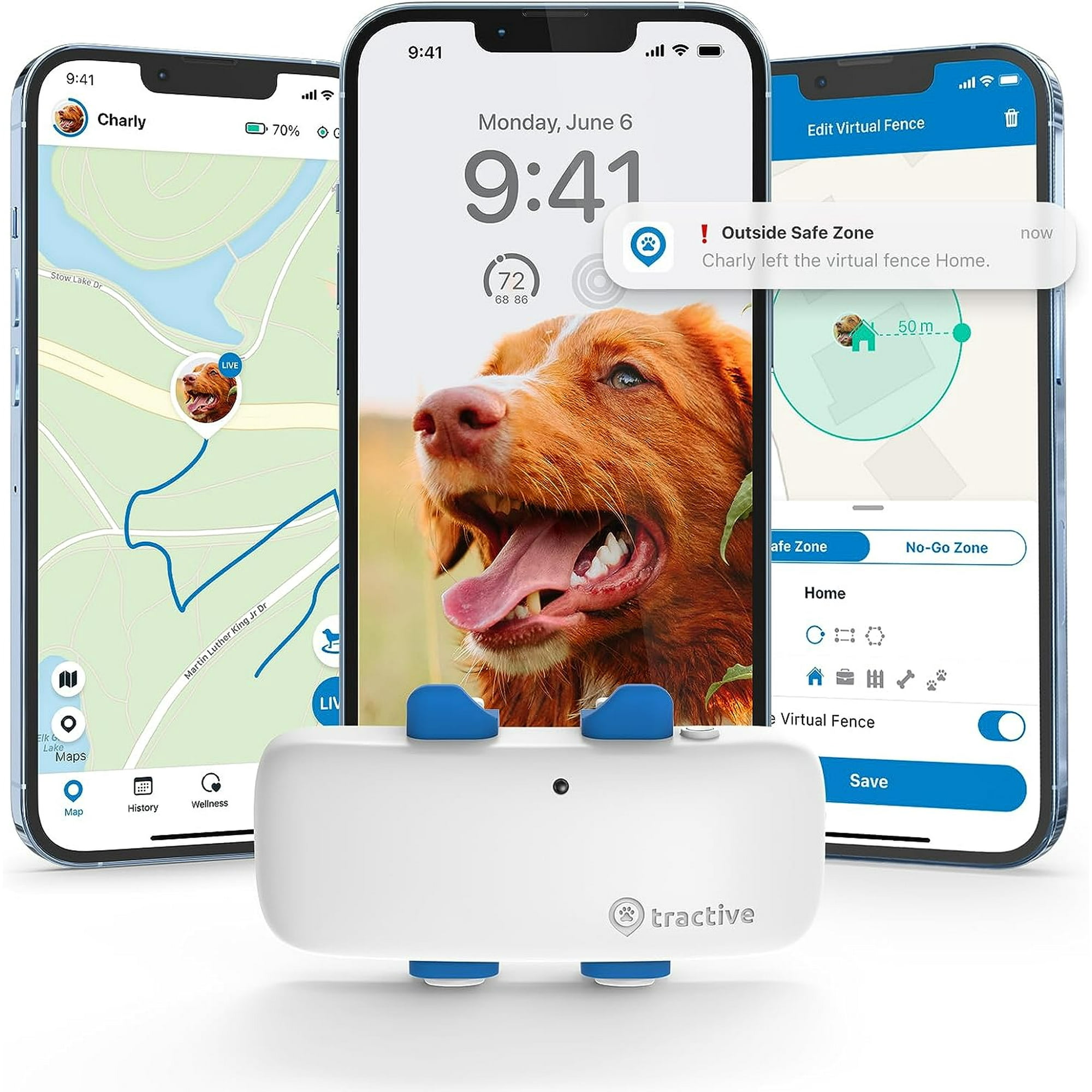 Tractive GPS Pet Tracker for Dogs Waterproof GPS Location Smart Activity Tracker Unlimited Range Works with Any Collar White Walmart