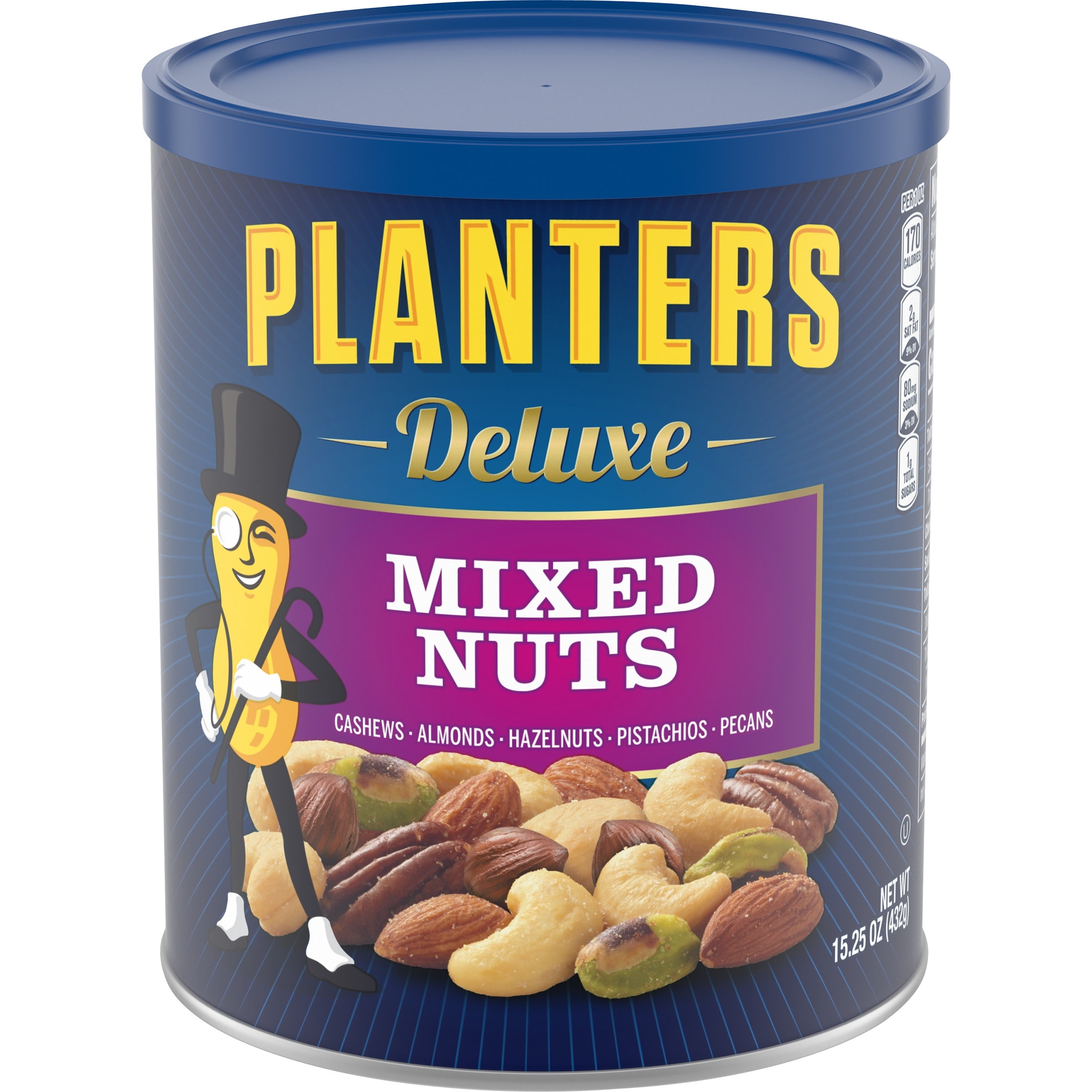 Planters Deluxe Mixed Nuts with Cashews, Almonds, Hazelnuts, Pistachios & Pecans, 15.25 oz Canister