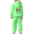 thumbnail image 4 of Bow Print Outfits Set For Kids Thick And Cozy Girls Tracksuit Fashionable Bow Print Pullover Hoodie With Jogger Pants Casual Two Piece Outfit For Toddler And Kid Green 130(6-7 Years), 4 of 8