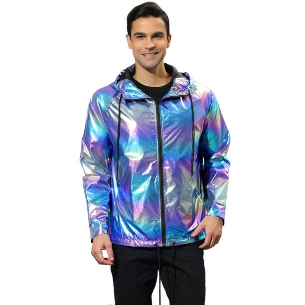 Lars Amadeus Veste holographique pour homme Coupe vent m tallique
