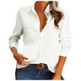 thumbnail image 2 of BXJX Womens Shirts Casual Solid Color Roll Up Long Sleeve New Turndown Collar With Pocket Tops White Button Down Shirts for Women Size 2XL, 2 of 8