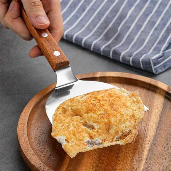 Stainless Steel Pizza Spatula | Durable Steak Turner & Cake Server | Ergonomic Brown Handle | Multipurpose Cooking Utensil | 9.17x4.06in | Easy Clean | 1 Piece | Frying & Serving Tool